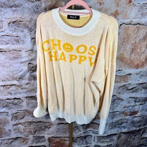 Blue B - Crew Neck Sweater ""Choose Happy"" - White, Yellow - Large
